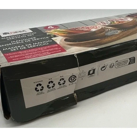 MESA Mango Wood Serving Set 4 Piece Ikat Geometric Patterns Tray & 3 Bowls NEW - Picture 6 of 16